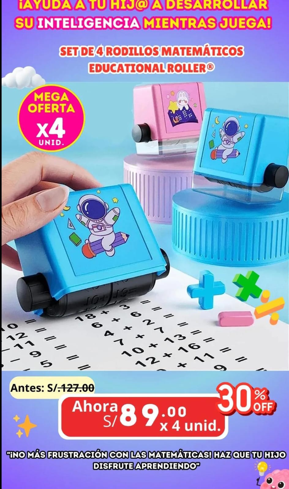 SET DE 4 RODILLOS MATEMATICOS EDUCATIVOS