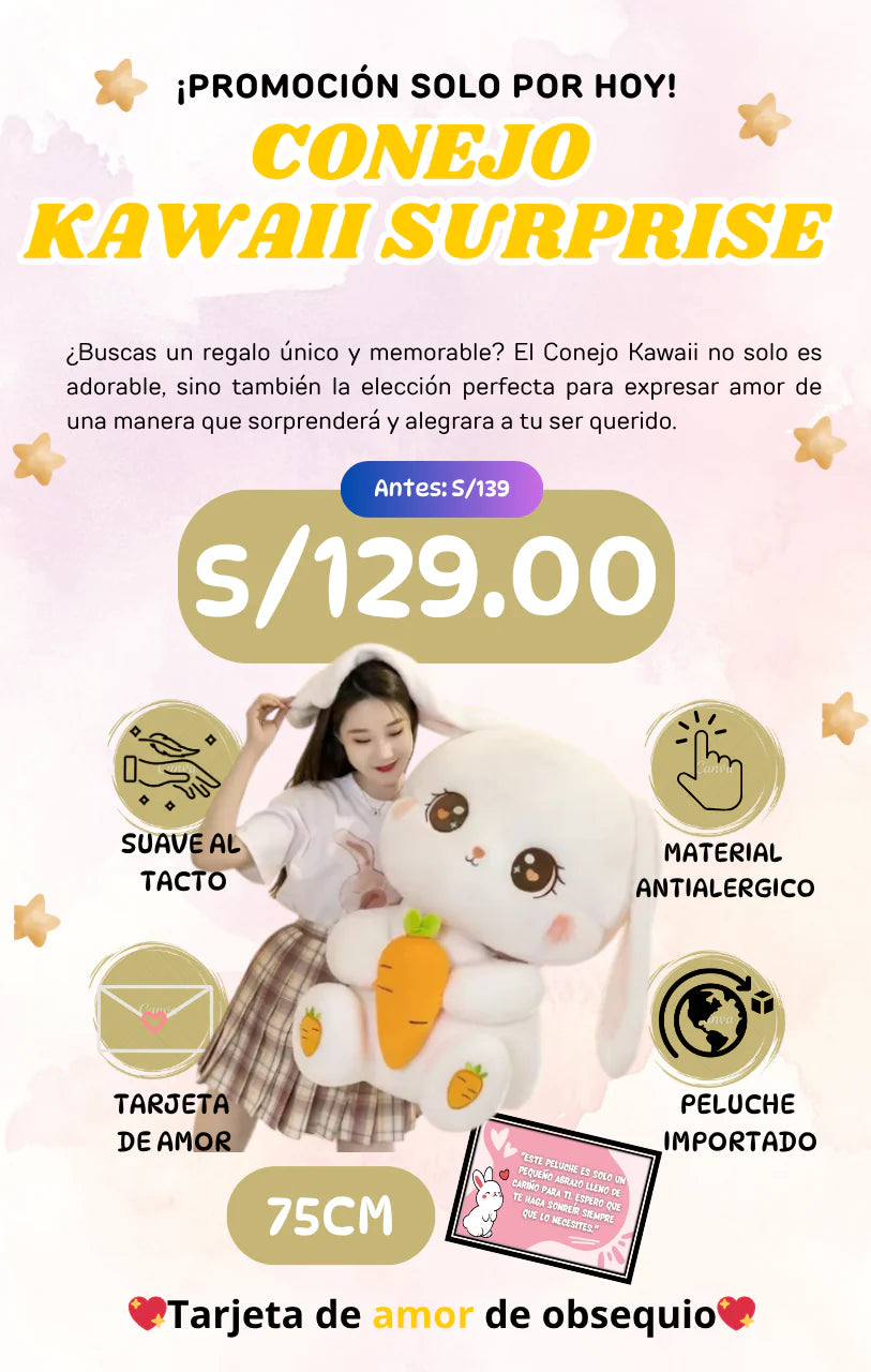 CONEJO KAWAI  + TARJETA PERSONALIZADA  🥕😍💕