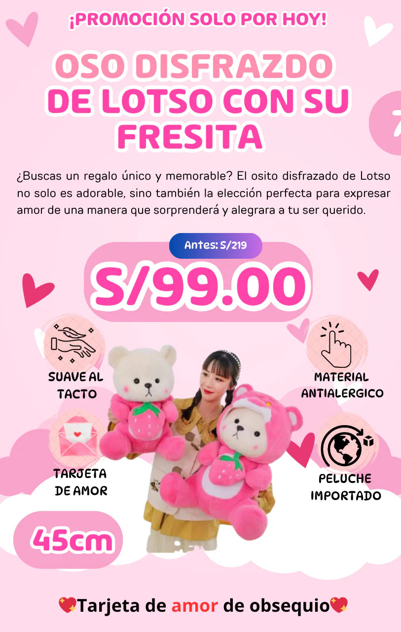 OSITO DISFRAZADO DE LOTSO CON SU FRESA 🍓😍